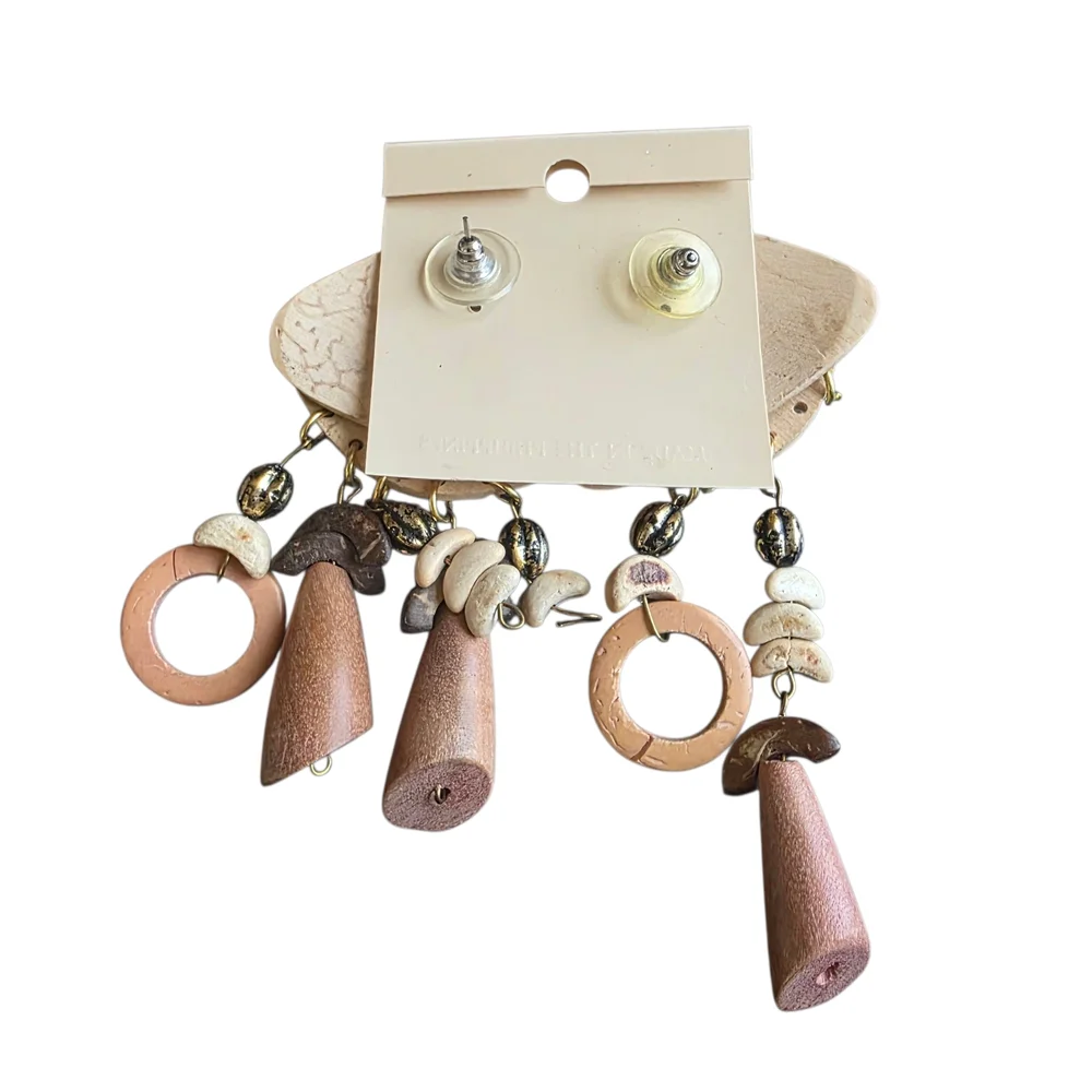 Bohemian Wood & Coconut Shell Dangle Earrings